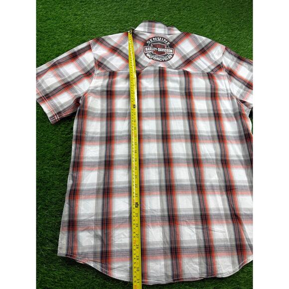 Harley Davidson Button Up Shirt L Plaid Orange Gray Short Sleeve Motorclothes - Picture 8 of 10